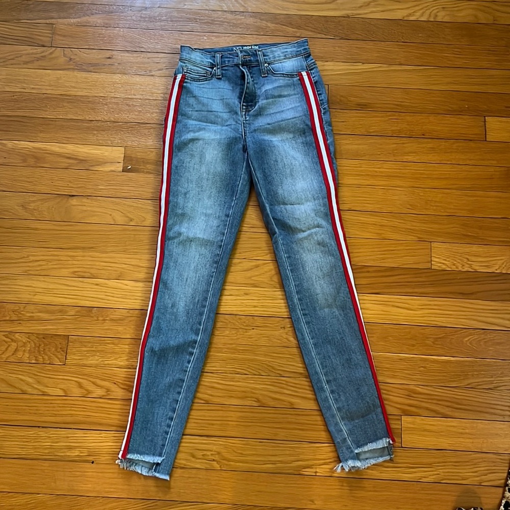 Jeans with red and white stripe